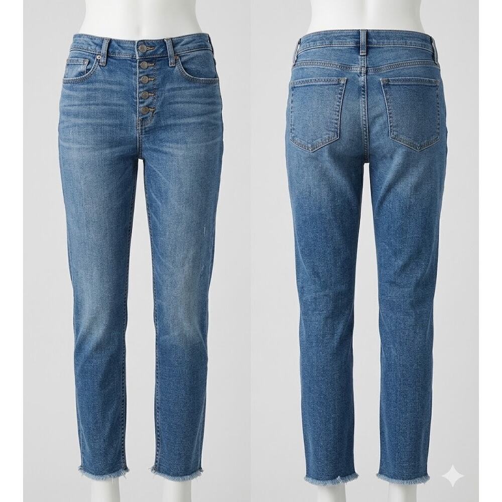 Gap Girls 12 Pencil Slim Ankle High Rise Jeans Button Fly Dark Wash Raw Hem